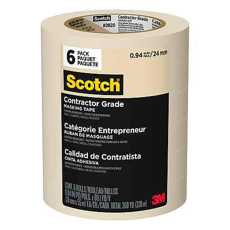 Scotch Contractor Grade 1.41 in. W x 60.1 yd. L Beige Medium Strength Masking Tape - 6pk