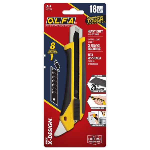 OLFA LA-X Knife - 18mm 8Pt Fiberglass Utility Knife with Multi-Pick