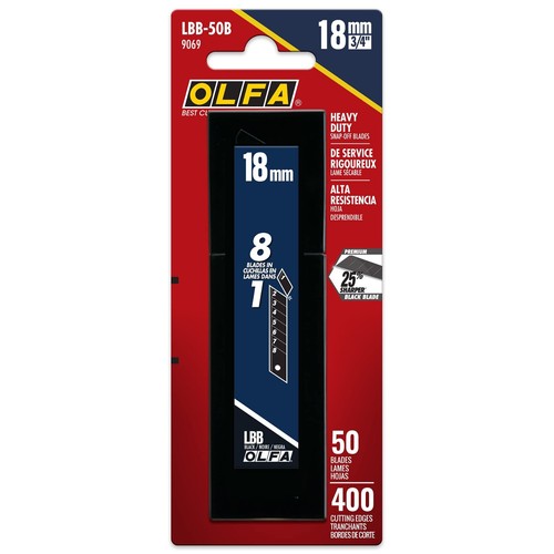 OLFA LBB-50B 18mm 8Pt - Carbon Steel Heavy Duty UltraSharp BLADES - 50pk