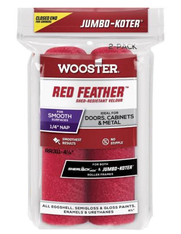 Wooster Jumbo-Koter 4.5"- Red Feather Velour RR311 - 1/4"nap