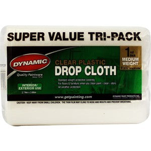 Drop Cloth- 9 x 12 ft. 1 mil. Dynamic Clear Rolled Drop Cloth, 3 Pack