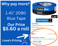 3M 2090 Blue PainterTape 36mm x 60YD Roll-Wrap